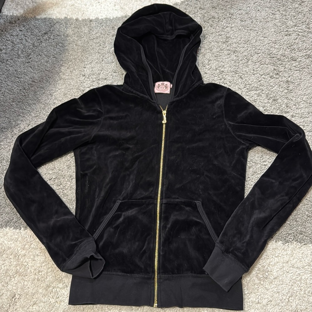 Black Juicy Couture Zip hoodie with Gold Swarovski J pull